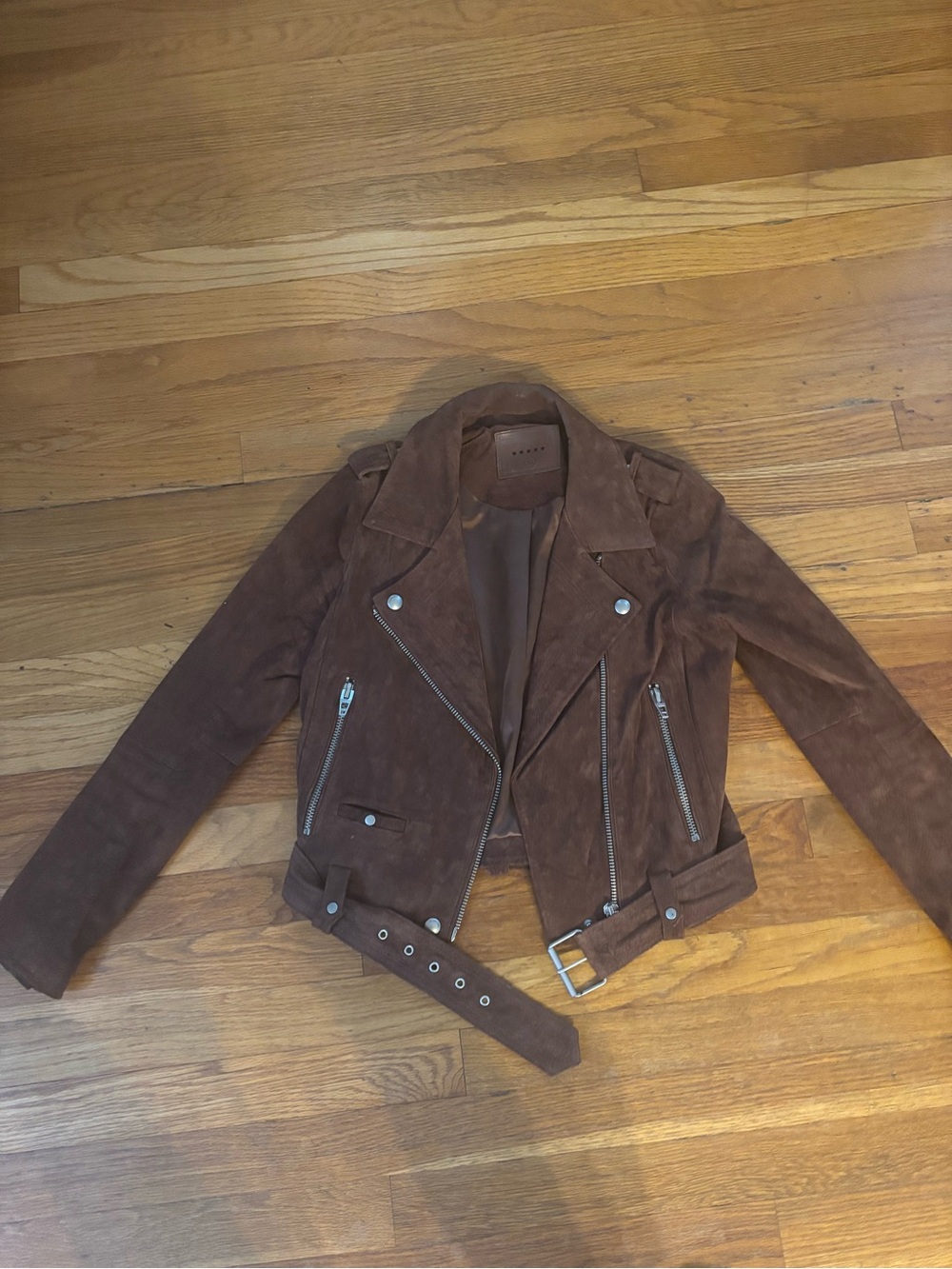 Blank NYC Brown Suede Moto Jacket with Belt XS